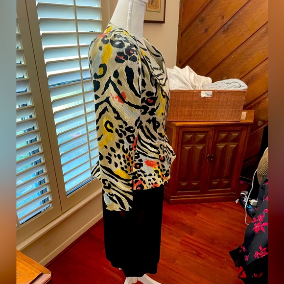 Selah animal print suit blazer skirt set sz 6 cotton double breasted long sleeve - Picture 3 of 16